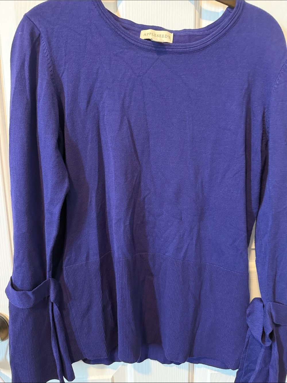Appleseed's Purple Tie-Cuff Scoop Neck Sweater